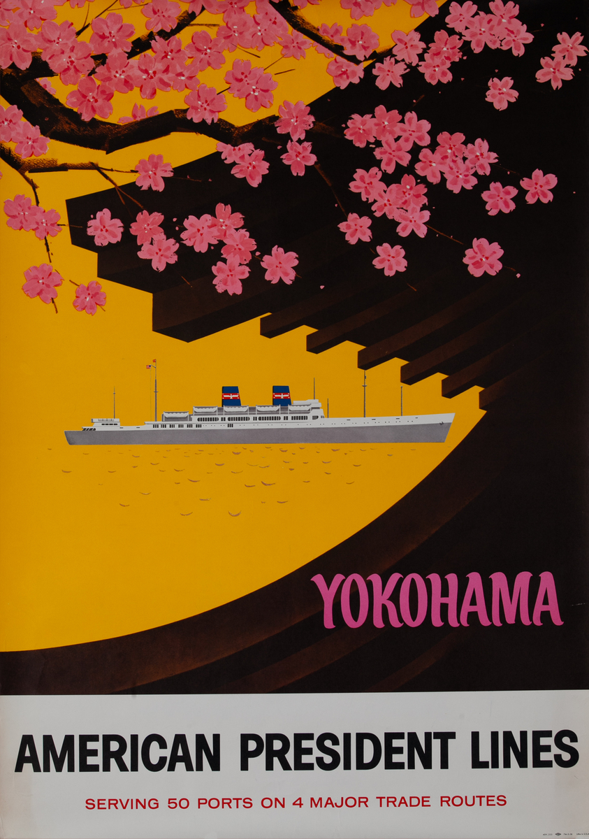 American President Line APL Yokohama Japan Original Travel Poster