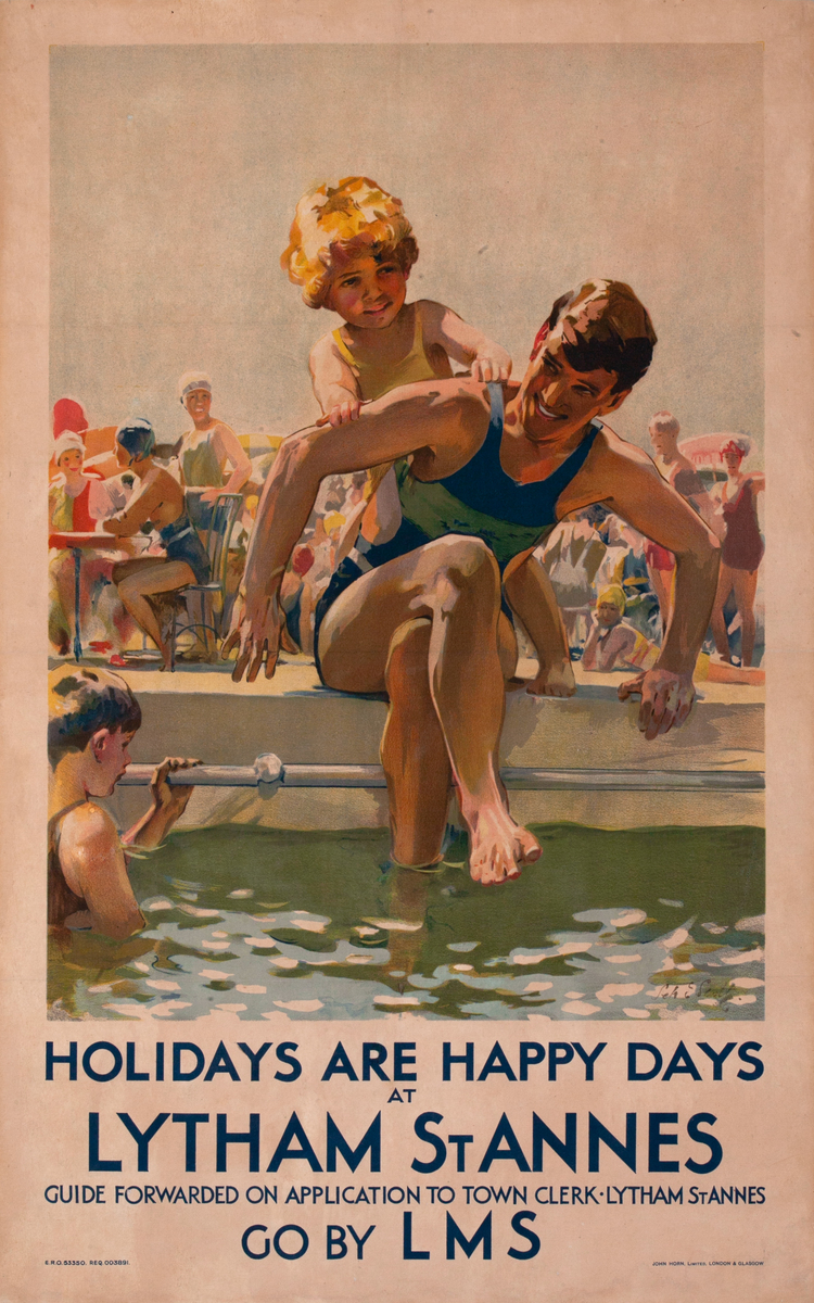 Holidays are Happy Days at Lytham St Annes Lancashire England Original LMS Rail Travel Poster