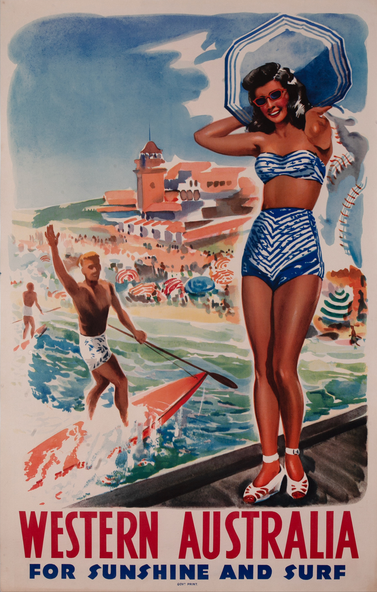 Western Australia for Sunshine and Surf Original Travel Poster
