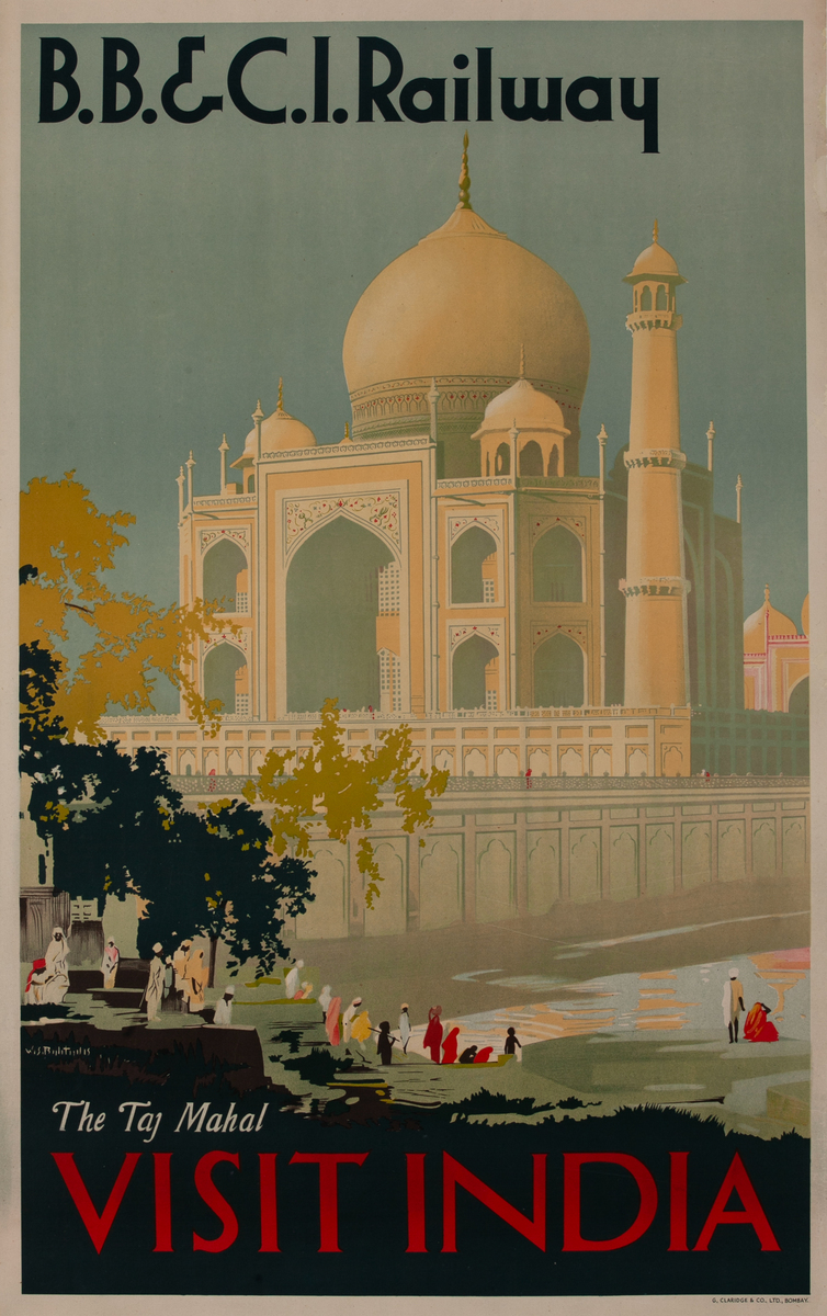 The Taj Mahal Visit India Original Bombay, Baroda and Central India Railway Poster