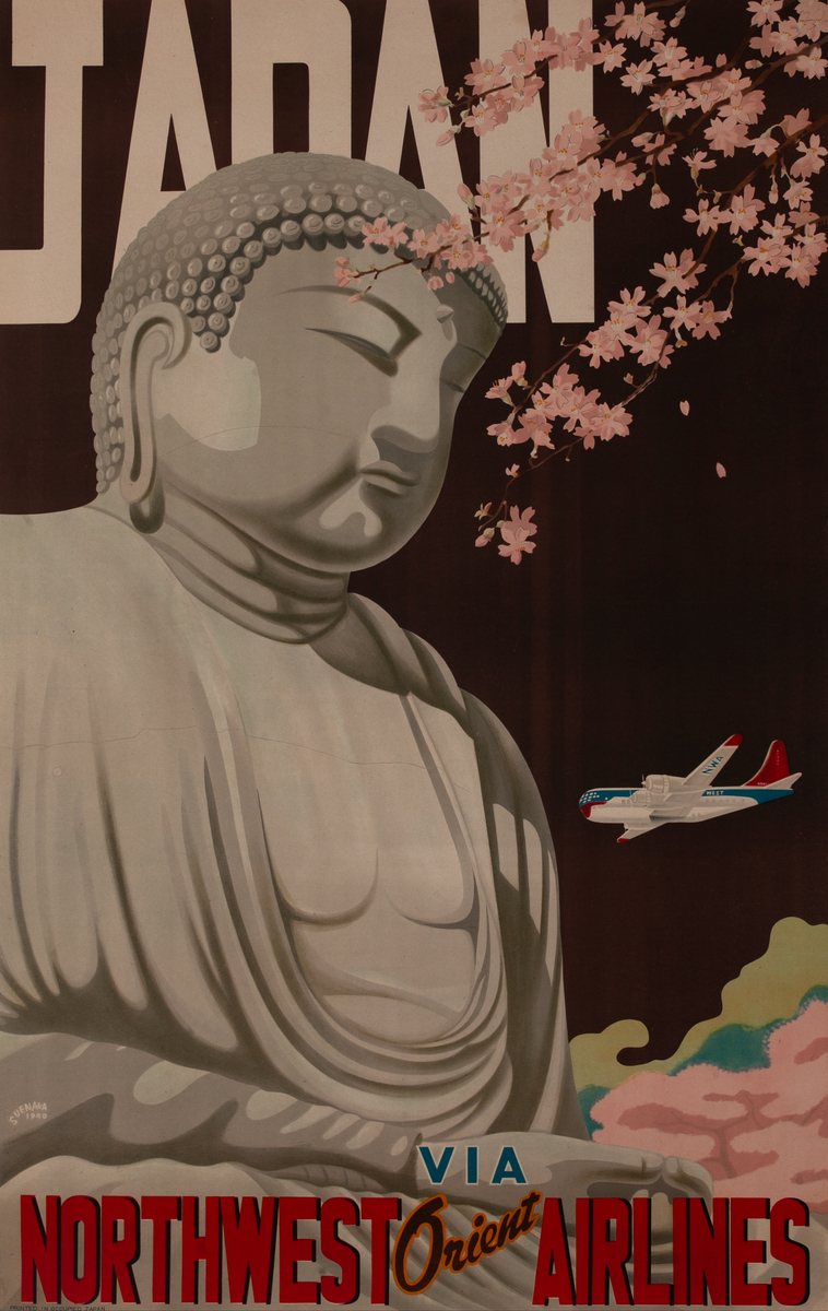 Japan Via Northwest Orient Airlines Original Travel Poster