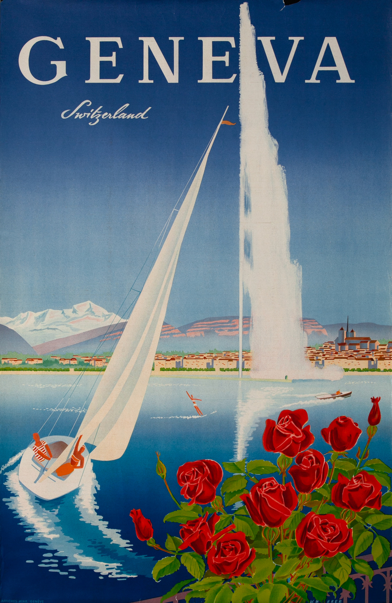 Geneva Switzerland Lake Original Travel Poster