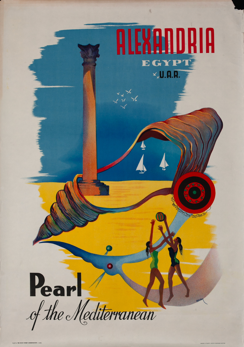 Alexandria Egypt United Arab Republic Pearl of the Mediterranean Original Travel Poster