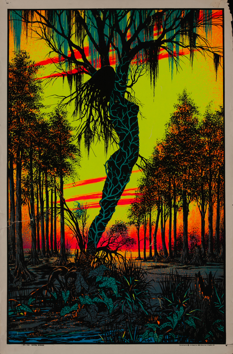 Bayou Mirage Black Light Original Psychedelic Era Poster