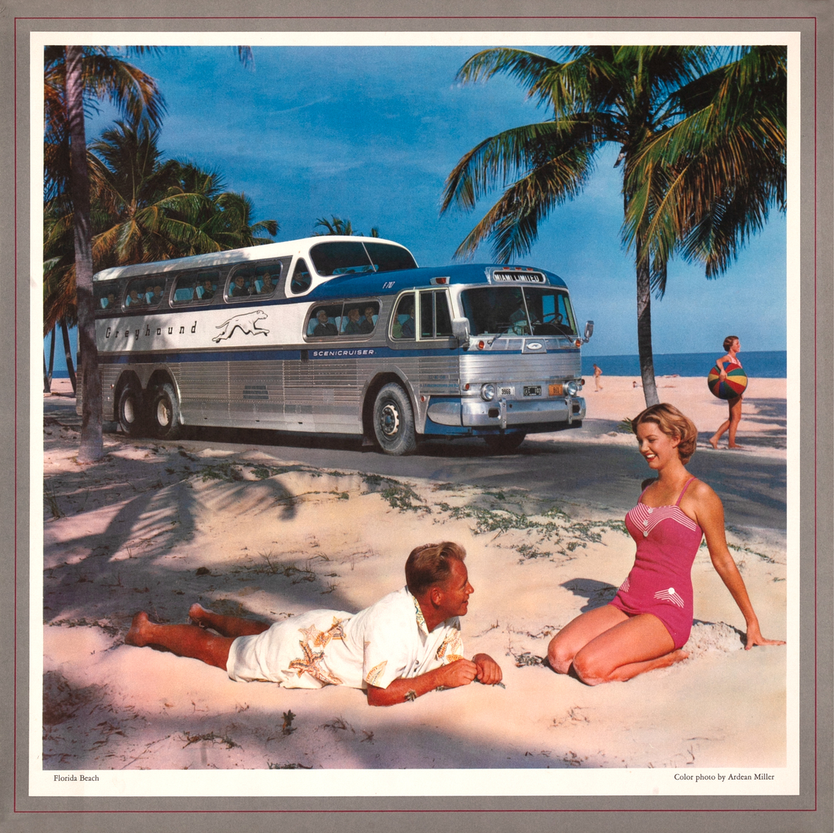 Florida Beach Greyhound Bus Original Travel Poster