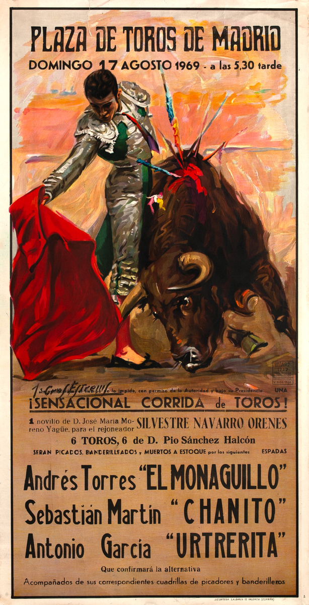 Plaza de Toros de Madrid 1969 Original Spanish Bullfight Poster