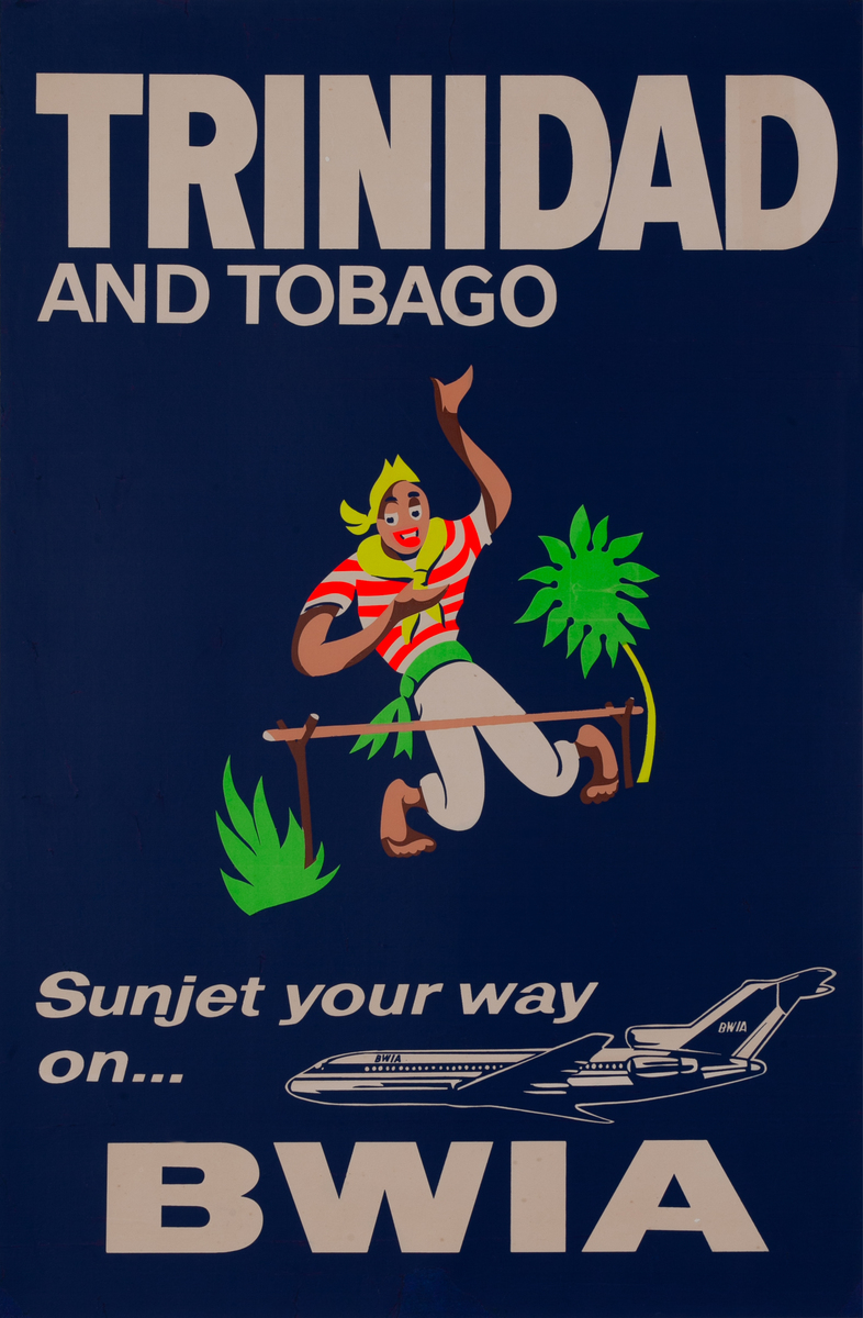 Trinidad and Tobago Sunset your way on BWIA  Caribbean Travel Poster 