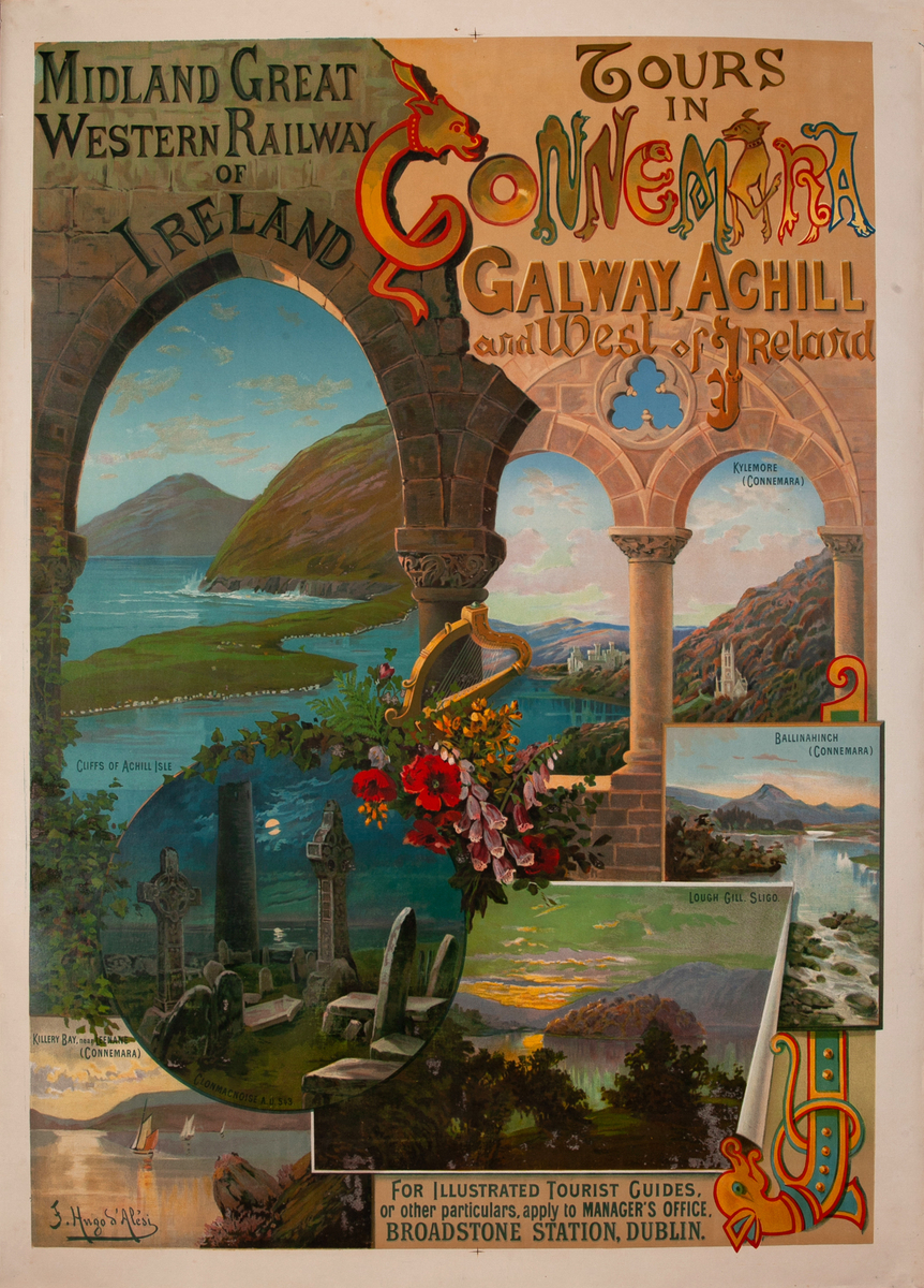 Midland Great Western Railway of Ireland Travel Poster Tours in Connemara, Galway, Achill and West of Ireland