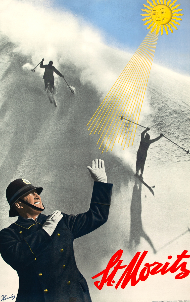 St. Moritz English Policeman (Bobby) Original Travel and Ski Poster