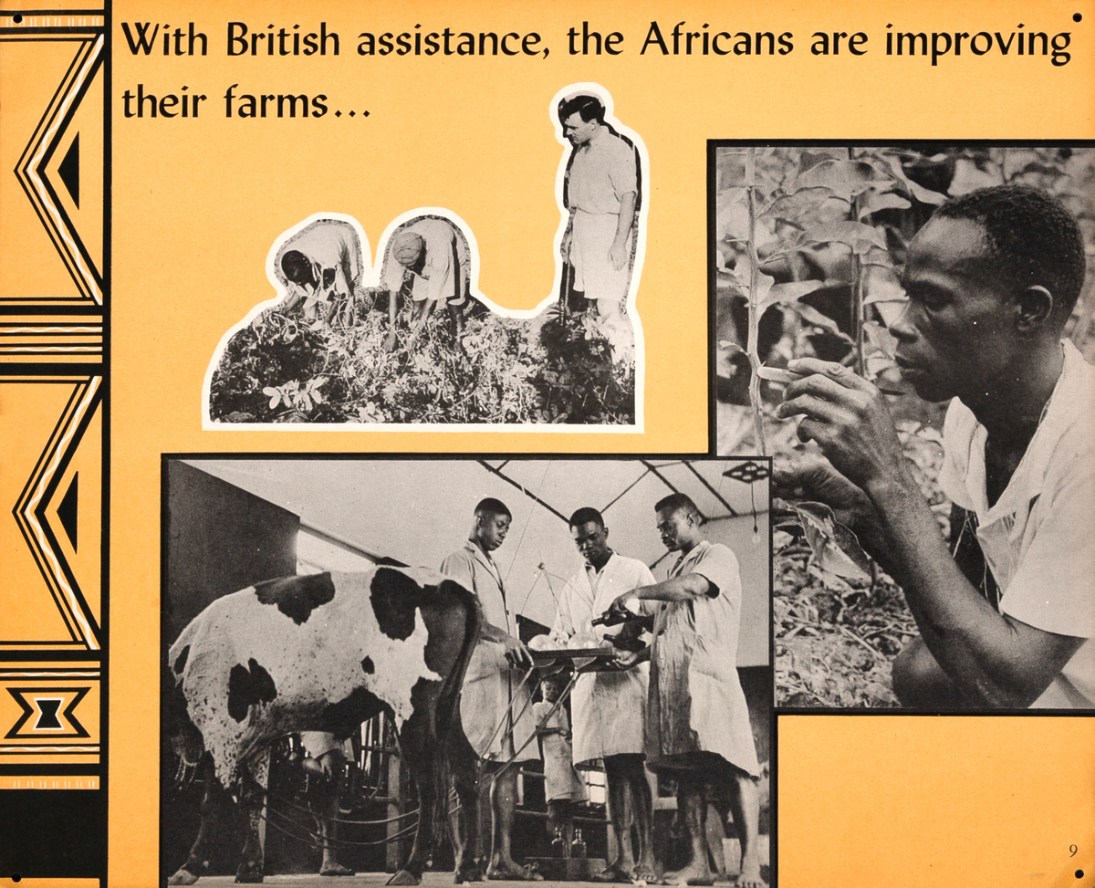 With British assistance, the Africans are improving their farms… - British Education Poster 