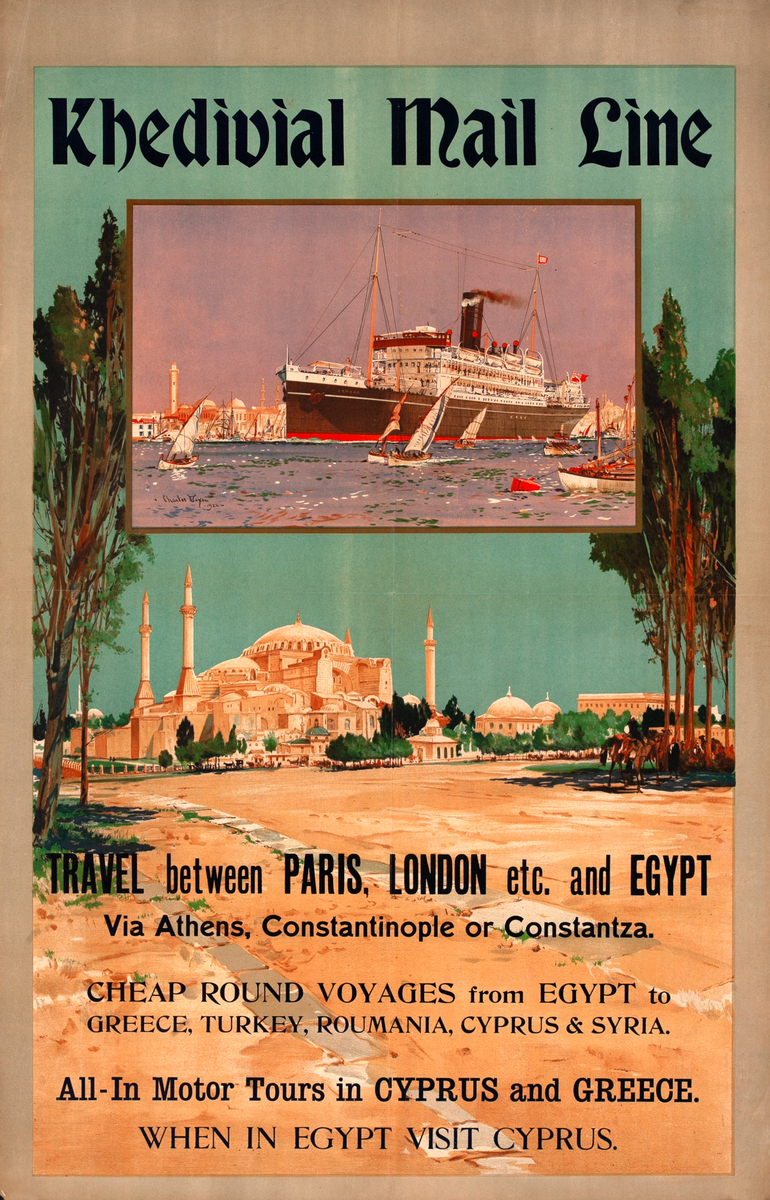 Khedivial Mail Line Travel Between Paris, London etc. and Egypt Original Travel Poster