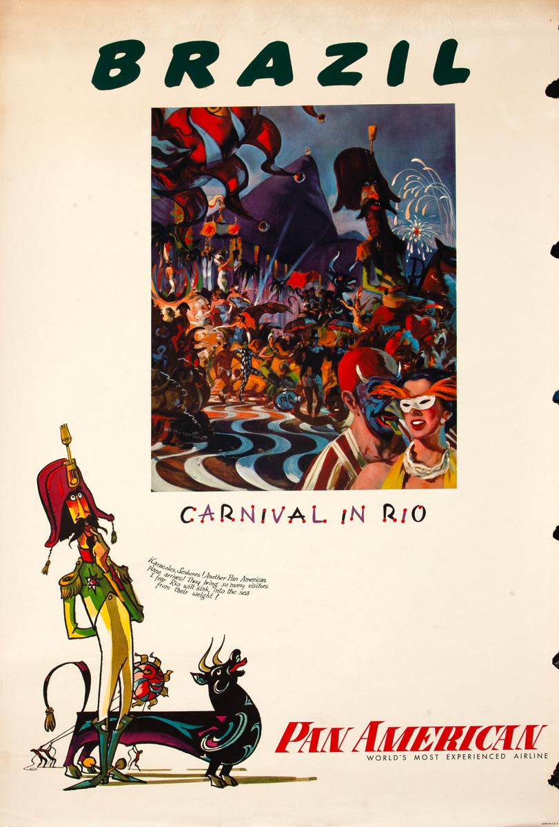 Brazil Carnival in Rio de Janeiro Original Pan American Travel Poster