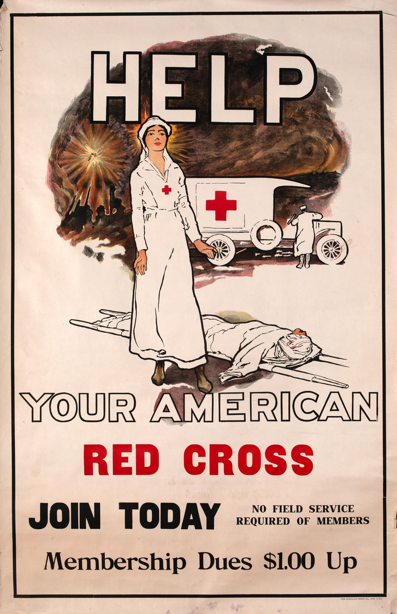 Help Your American Red Cross Original WWI Red Cross Poster