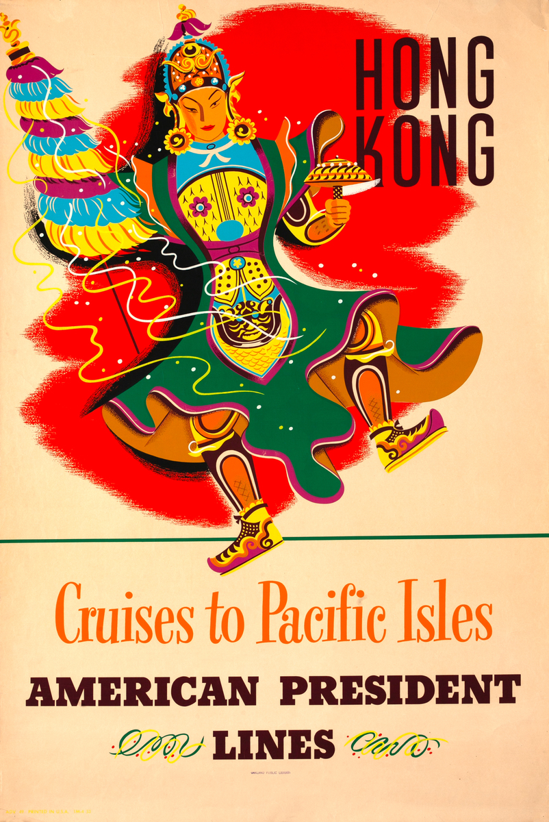 Hong Kong Cruises to Pacific Isles Original American President Lines APL Poster