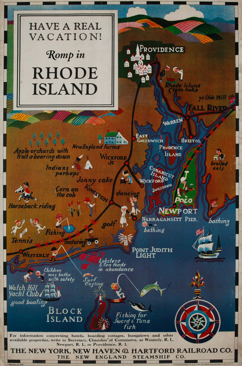 Have a Real Vacation  Romp in Rhode Island - The New York, New Haven & Hartford Railroad Co. Original Travel Poster