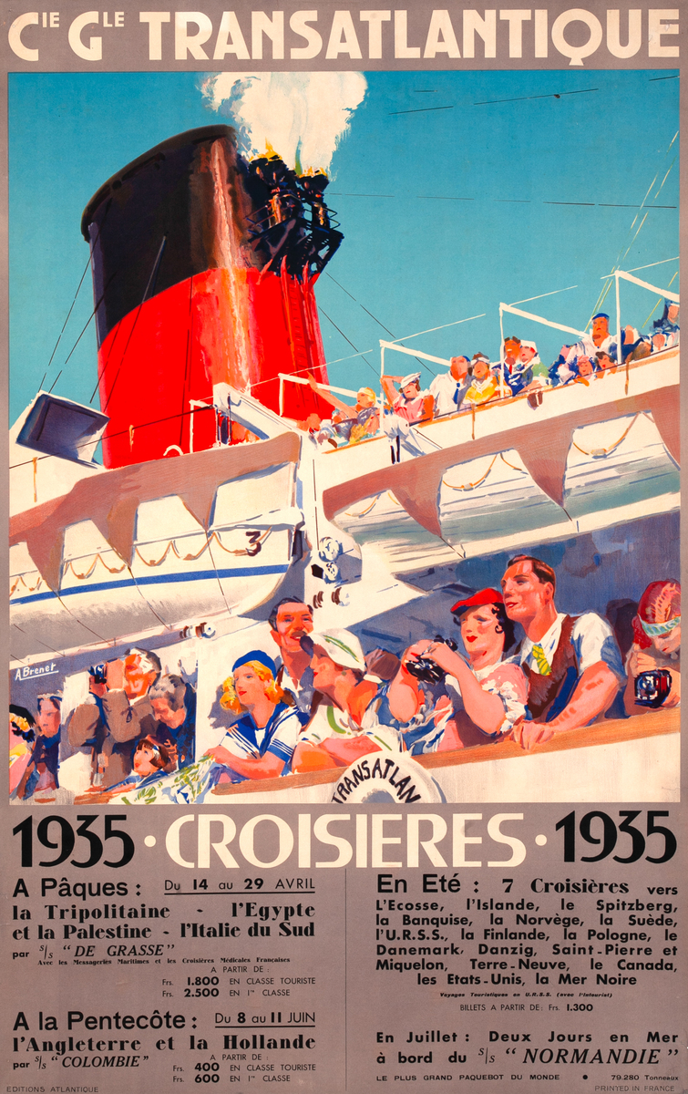 Cie Gle Transatlantique Crosiers 1935 Orignal Travel Poster