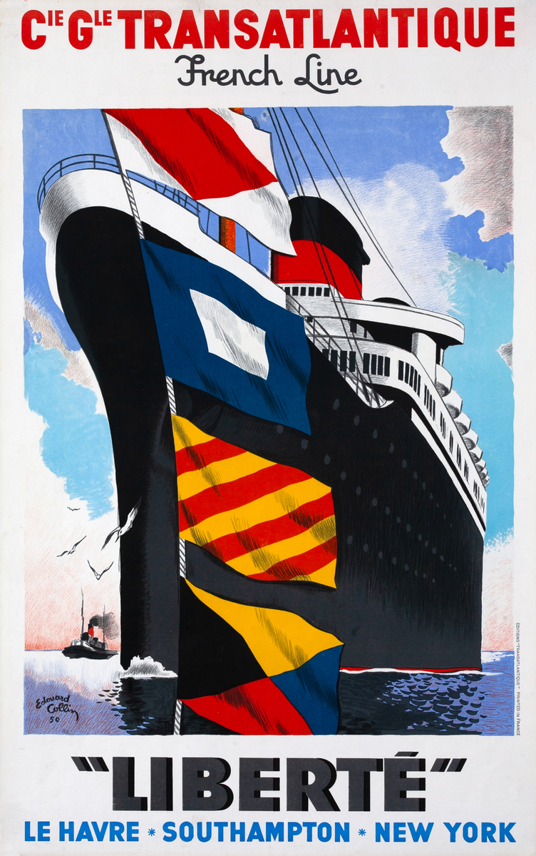 Cie Gle Transatlantique French Line Liberte Le Havre - Southampton - New York Original Travel Poster