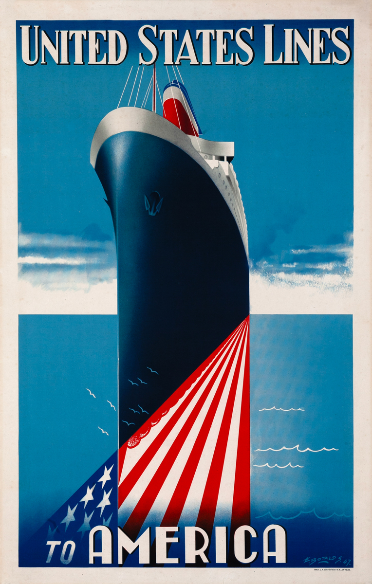 United States Lines to America Original Cruise Travel Poster