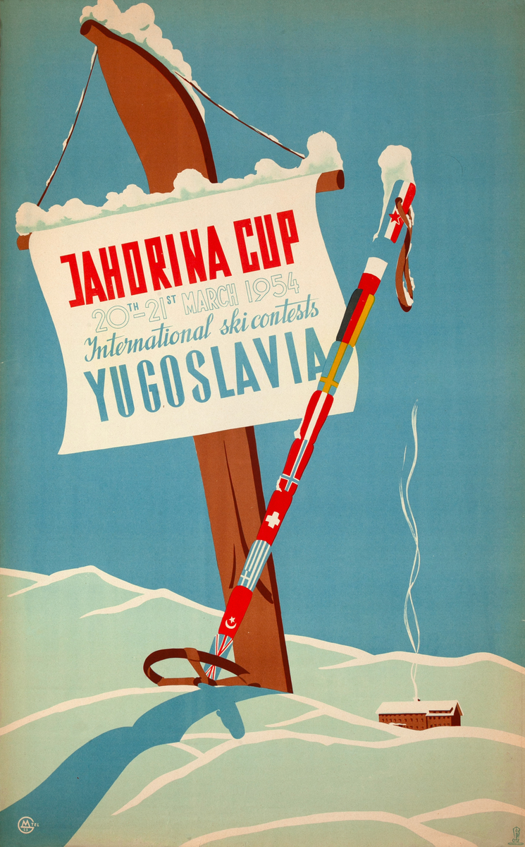 Jahorina Cup 20th - 21st March 1954 International Ski Contests Original Yugoslavia Travel Poster