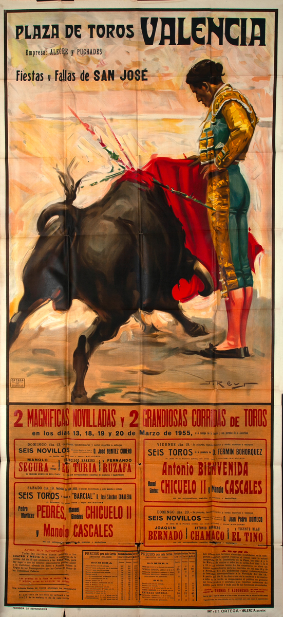 Plaza de Toros Valencia - Fiestas y Fallas de San José - Huge Original Spanish Bullfight Poster