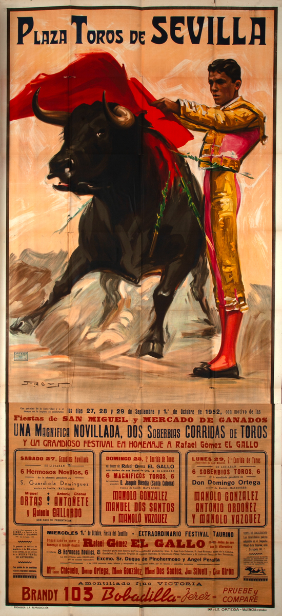 Plaza Toros de Sevilla Huge Original Spanish Bullfight Poster