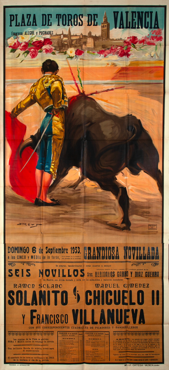 Plaza de Toros de Valencia Huge Original Spanish Bullfight Poster