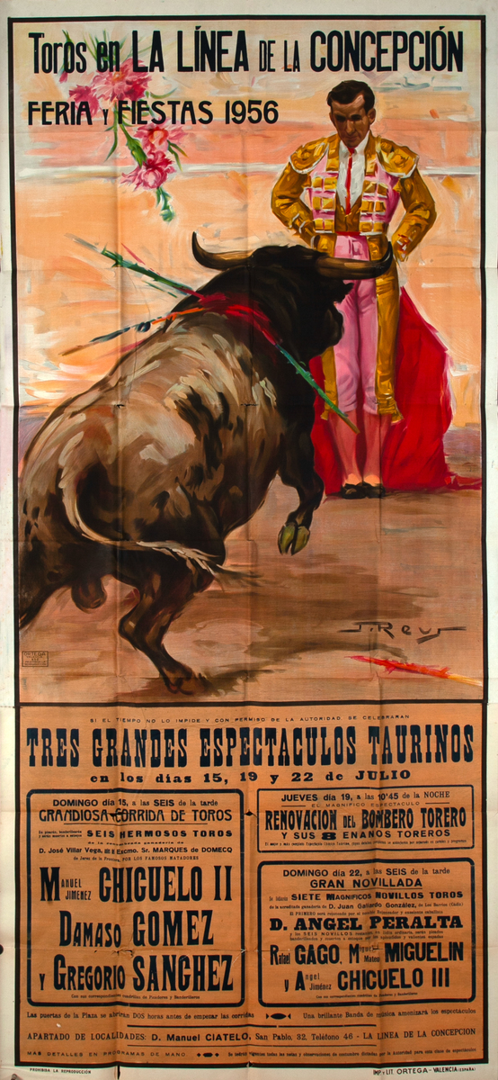 Toros en La Linea de la Concepcion - Feria y Fiestas 1956 - Huge Original Spanish Bullfight Poster