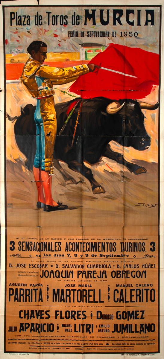 Plaza de Toros de Murcia - Feria de Septiembre de 1950 - Huge Original Spanish Bullfight Poster