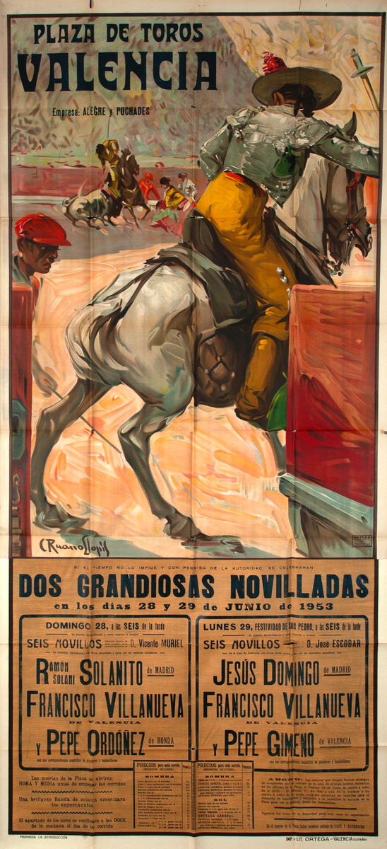 Plaza de Toros Valencia Huge Original Spanish Bullfight Poster - Flowers