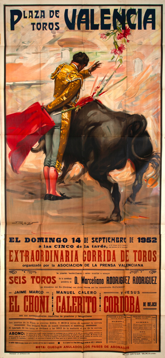 Plaza de Toros Valencia Huge Original Spanish Bullfight Poster