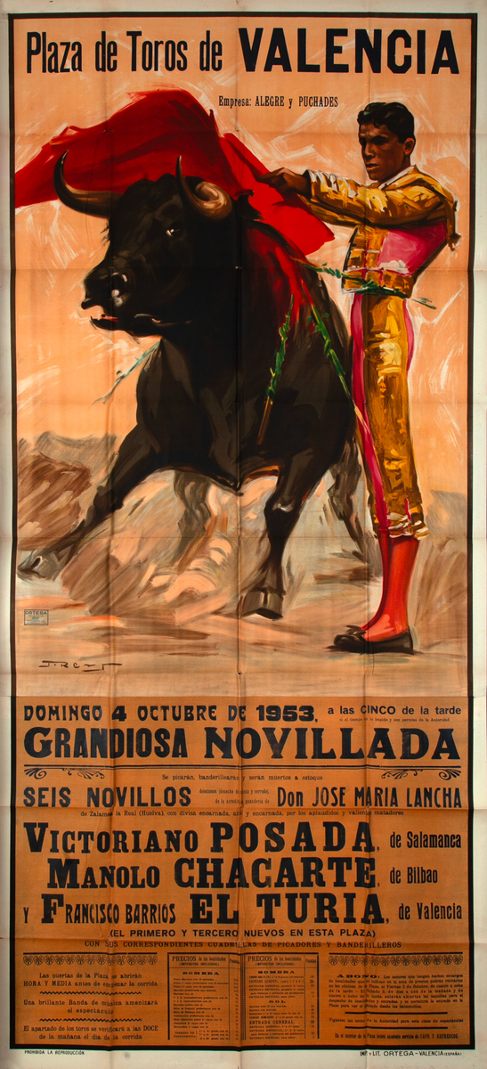 Plaza de Toros de Valencia Huge Original Spanish Bullfight Poster