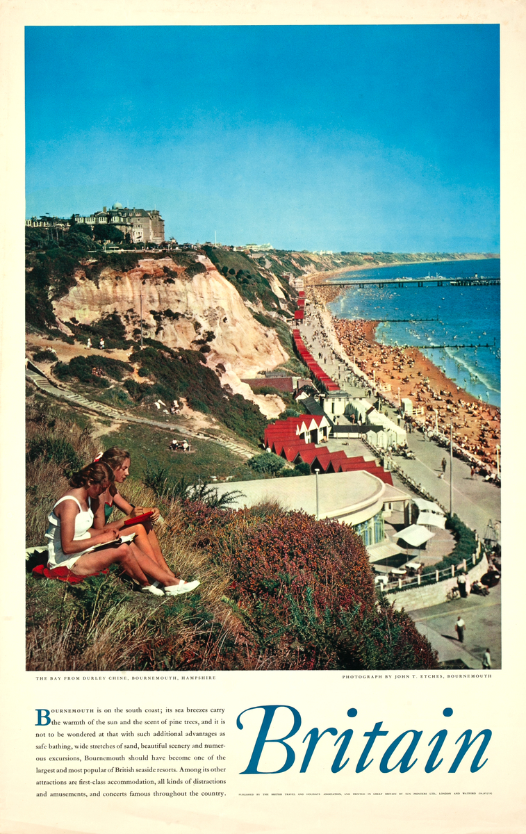 The Bay from Durley Chine, Bournemouth, Hampshire Original Britain Travel Poster