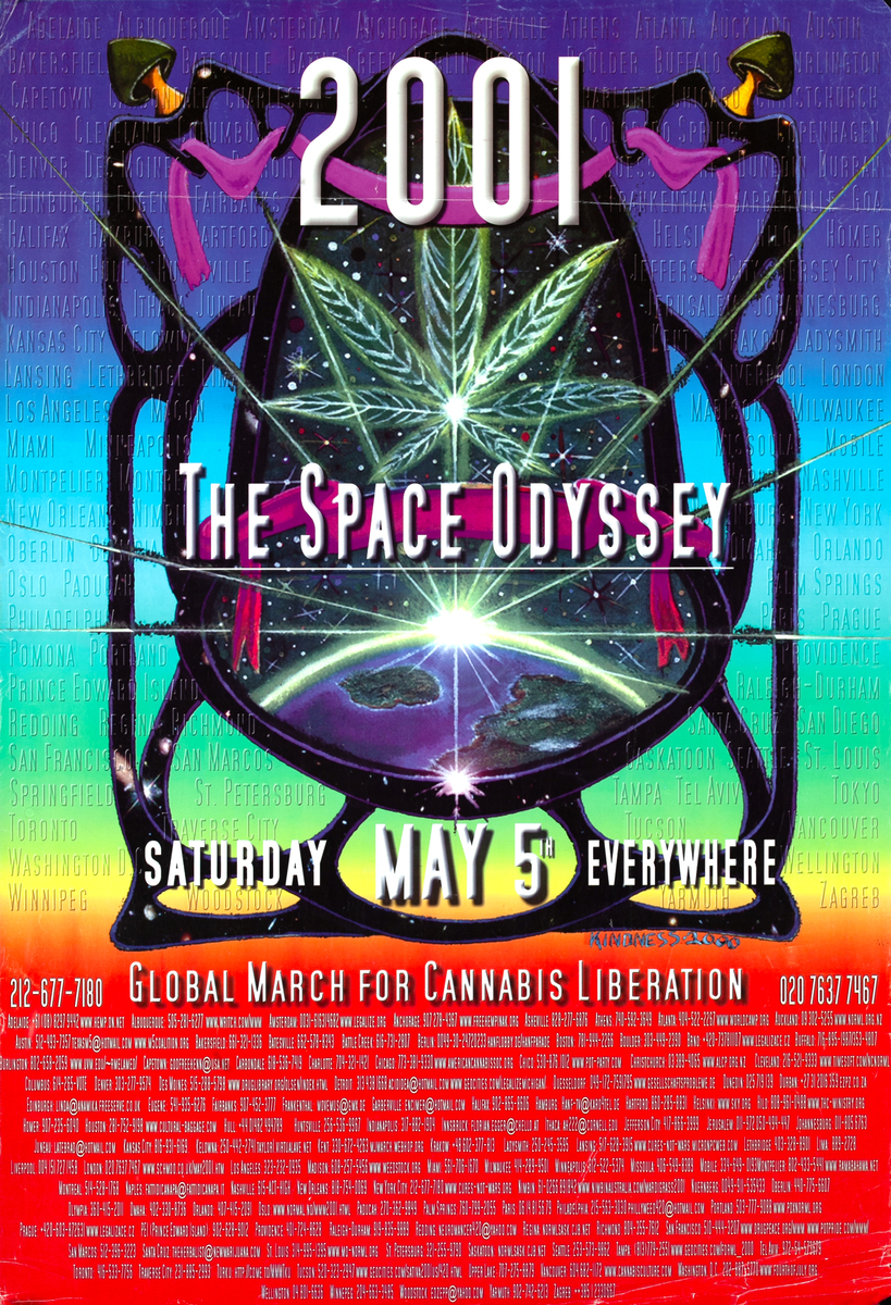 2001 The Space Odyssey Saturday May 5th Everywhere Original Global March for Cannabis Liberation Poster