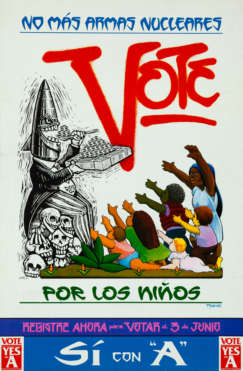 No Mas Armas Nucleares Por Los Ninos Original Anti-Nuclear Voter Registration Poster