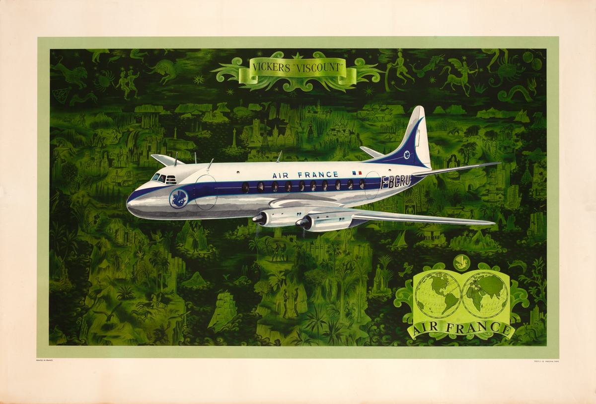 Vickers Viscount Original Air France Travel Poster