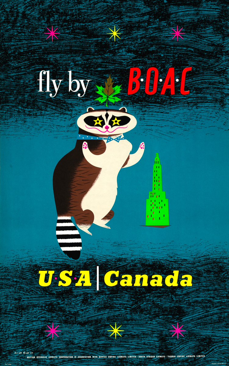 Fly by BOAC USA Canada Original Travel Poster 