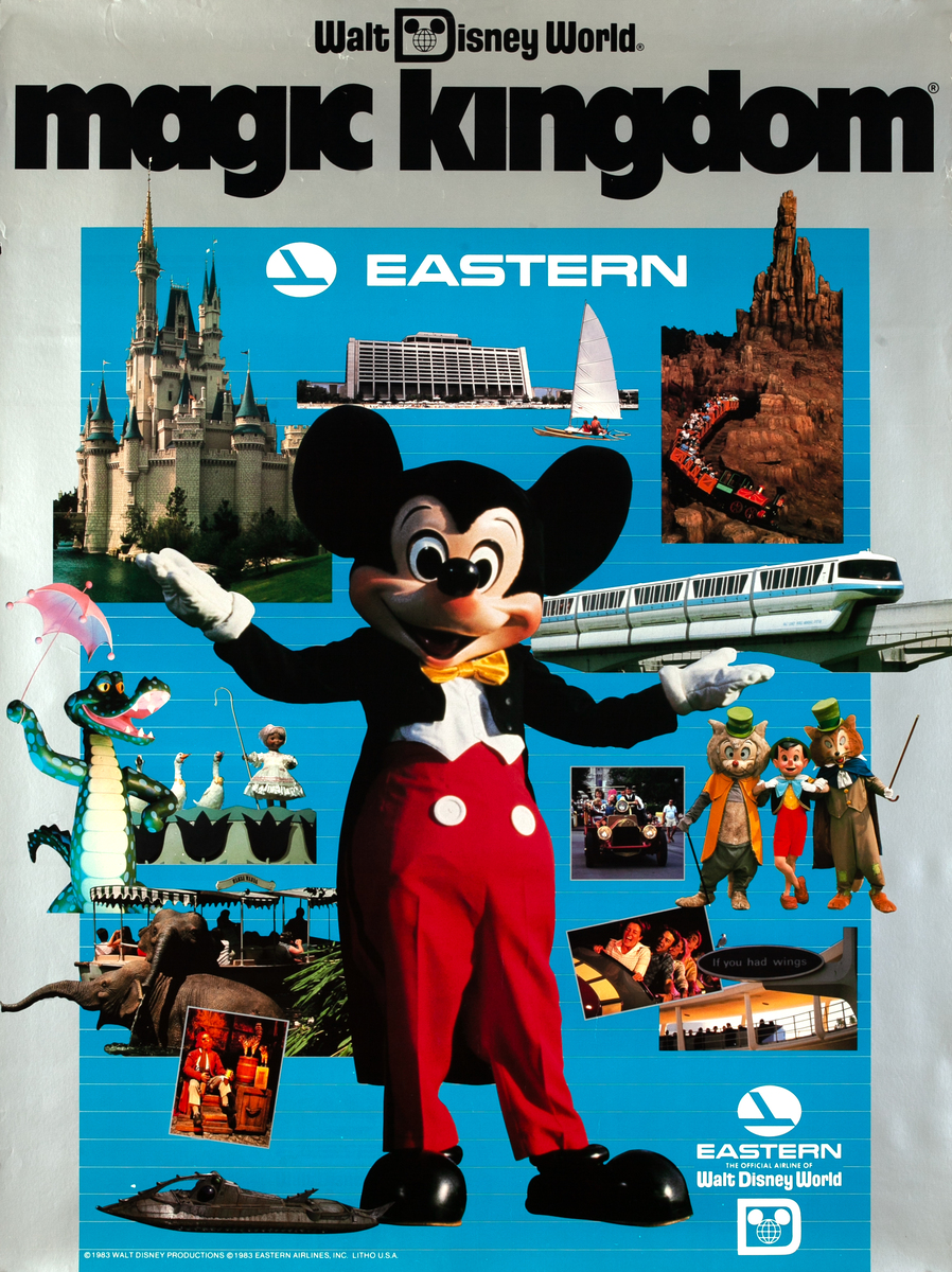 Walt Disney World Magic Kingdom Original Eastern Airlines Travel Poster