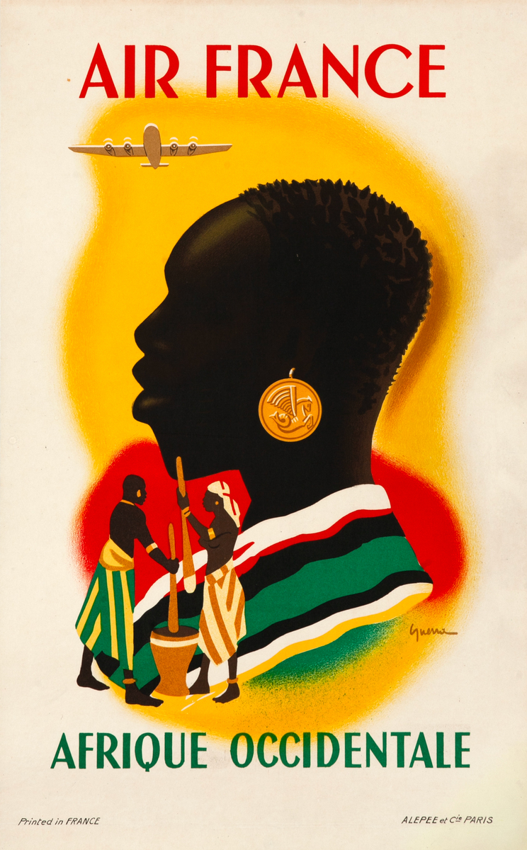 Air France Afrique Occidentale - French West Africa - Original Travel Poster Gold Earring