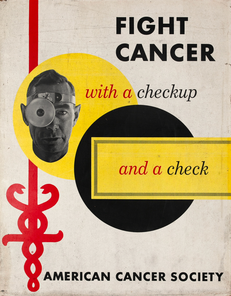 Fight Cancer with a Checkup and a Check Original American Cancer Society Poster