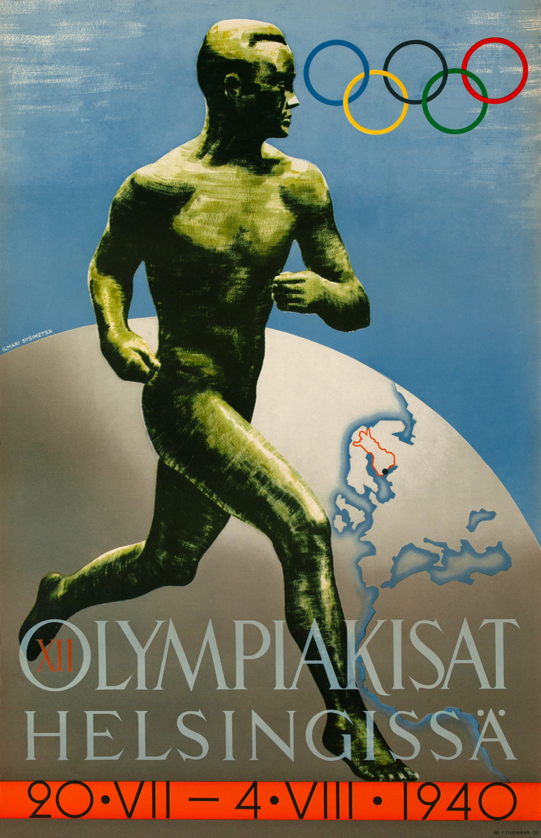 XII Olympiakisat Helsingissa 20 VII - 4 VIII 1940 Original Olympic Travel Poster