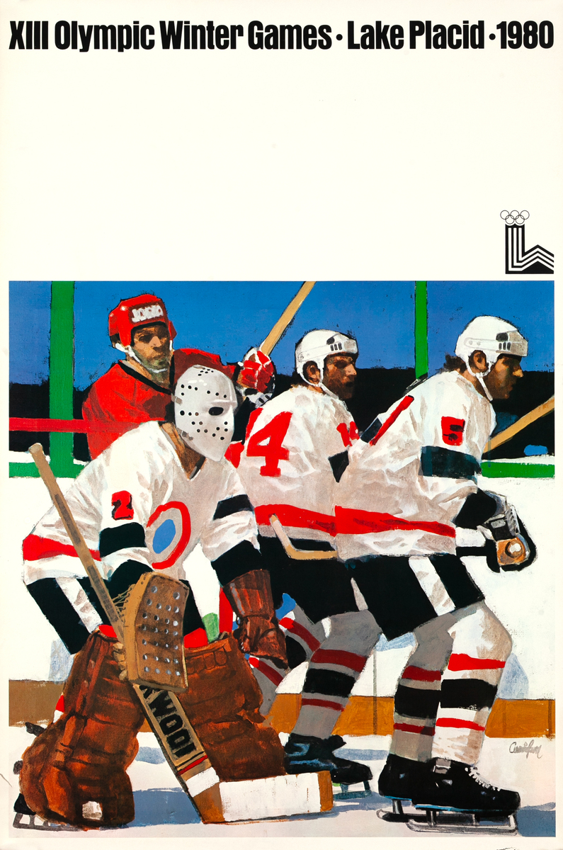 XIII Olympic Winter Games Lake Placid 1980 Poster Ice Hockey Goalie