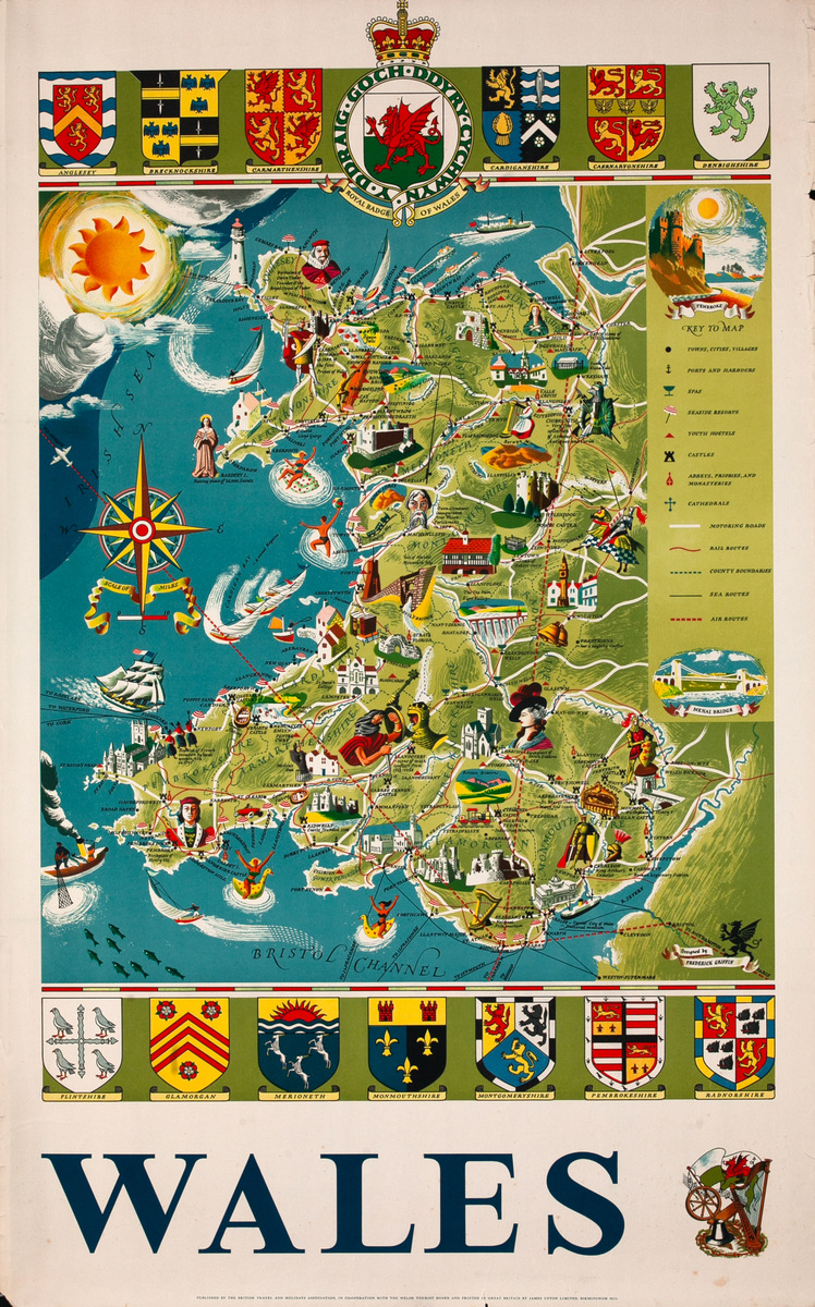 Wales Illustrated Map Original Travel Poster