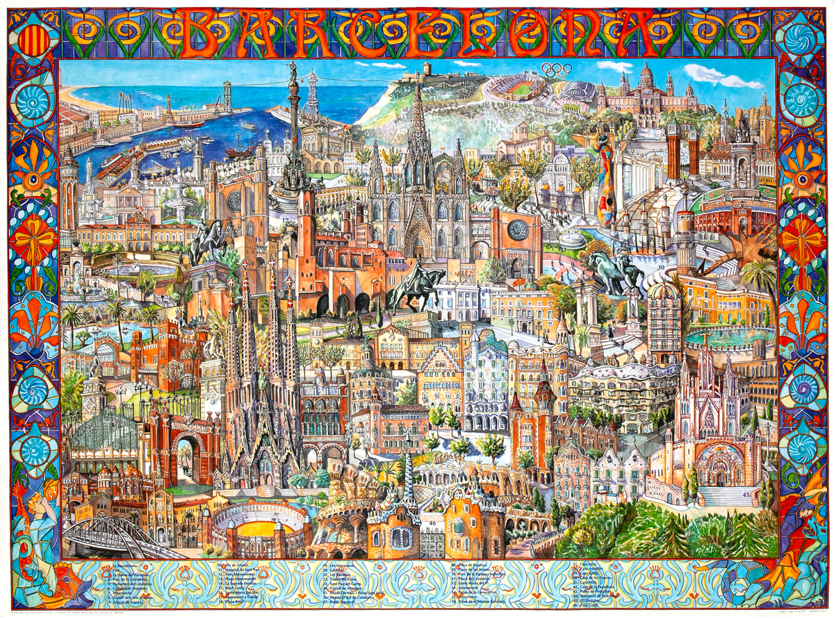 Barcelona - Original Spanish Illustrated Map Travel Poster