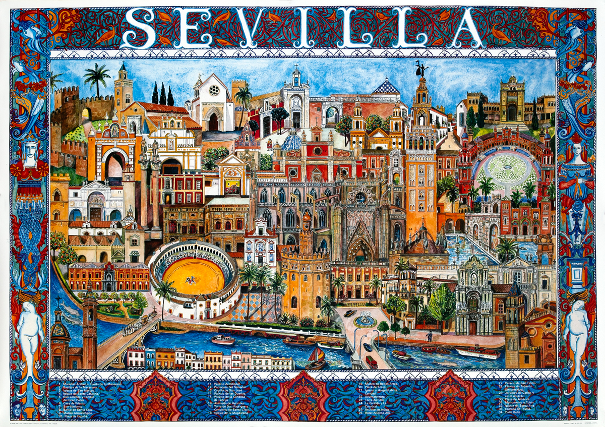 Sevilla - Original Spanish Illustrated Map Travel Poster