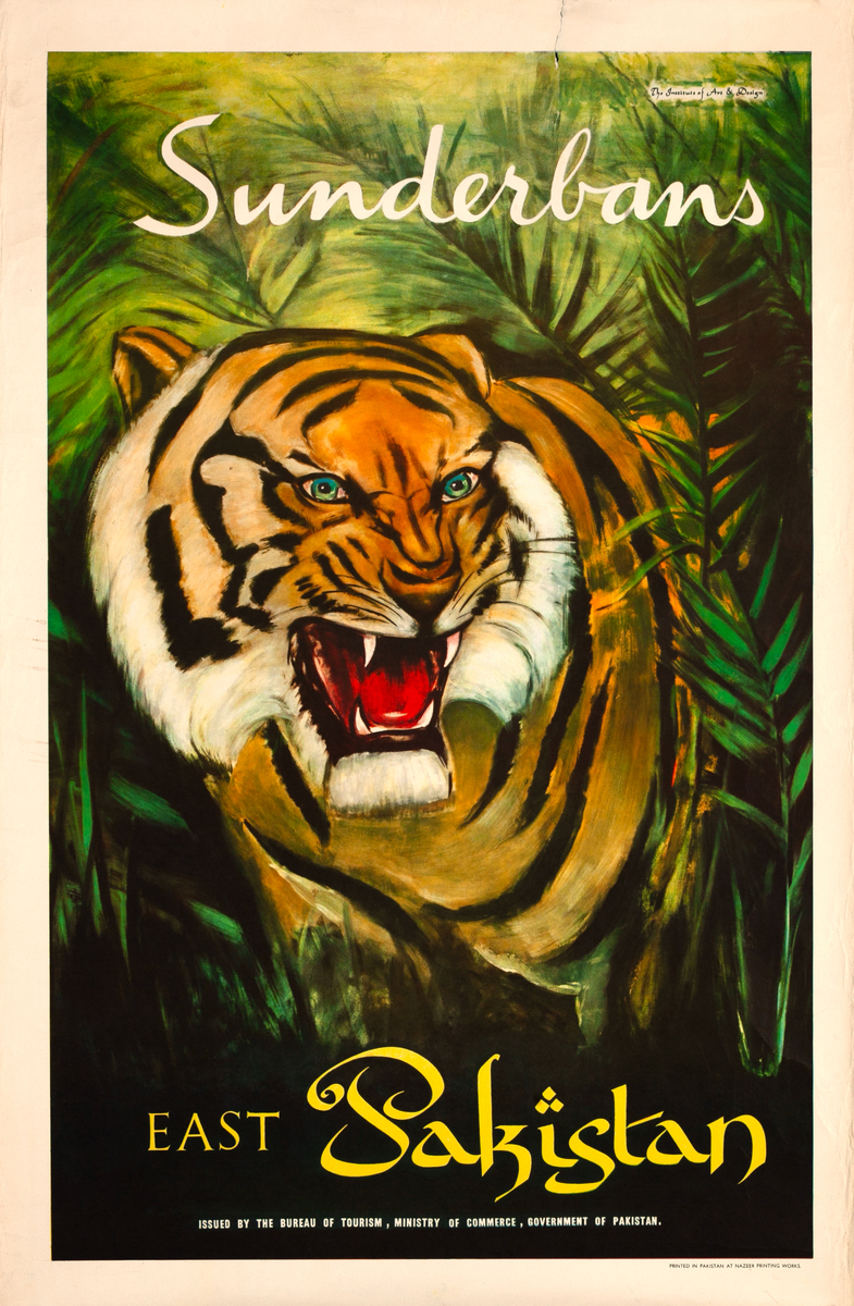 Sunderbans East Pakistan Bay Of Bengal Tiger Original Travel Poster