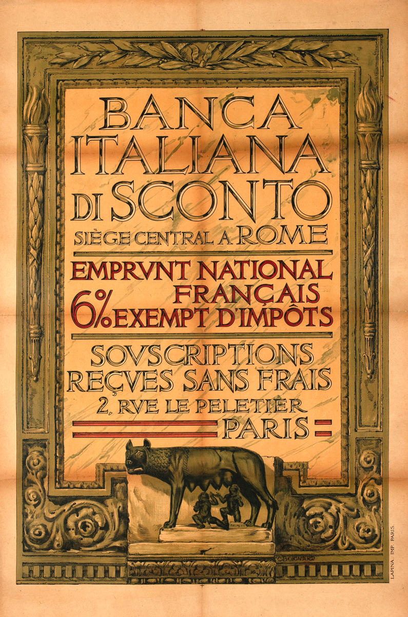 Banca Italiana Di Sconto French WWI Bond Poster