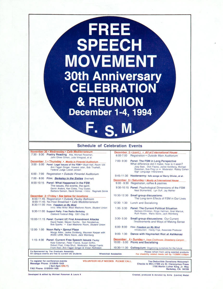 Free Speech Movement 30th Anniversary Event Poster 