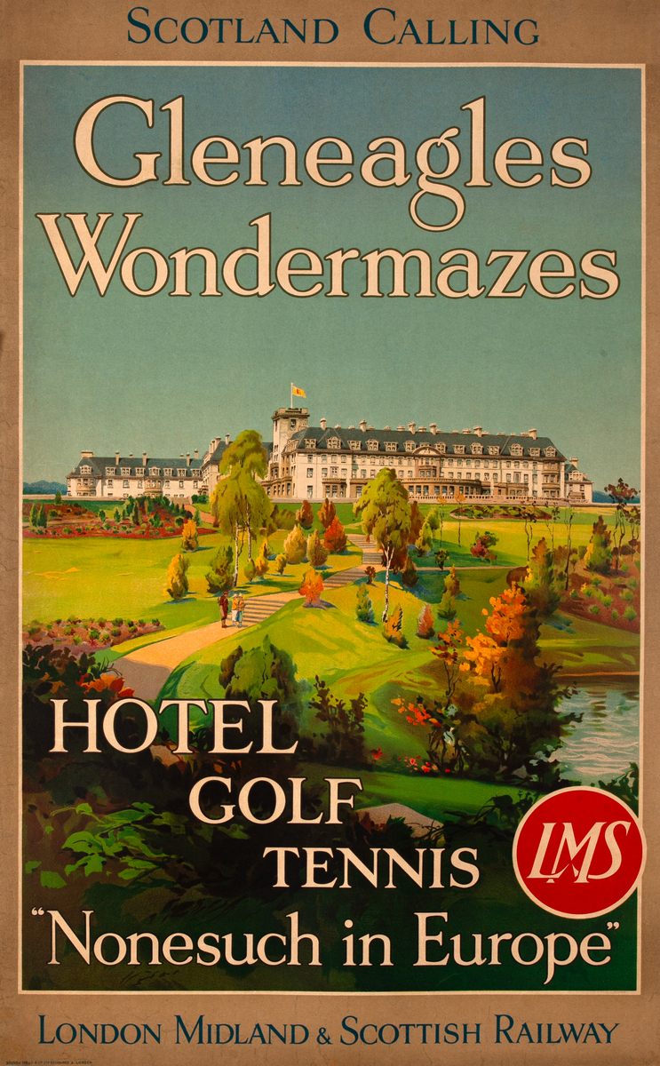 Scotland Calling - Gleneagles Wondermazes Original London Midland and Scottish Railway Travel Poster