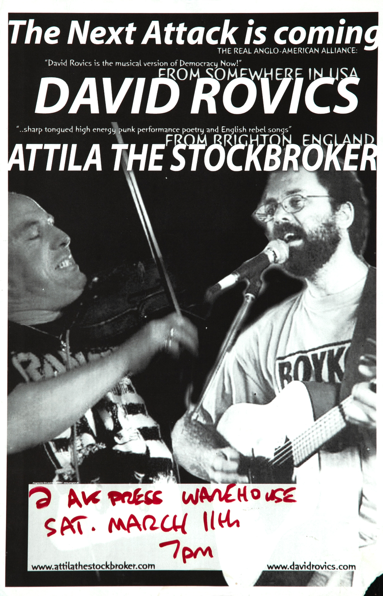 The Next Attack is coming  - David Rovics Attila The Stockbroker Original Concert Poster