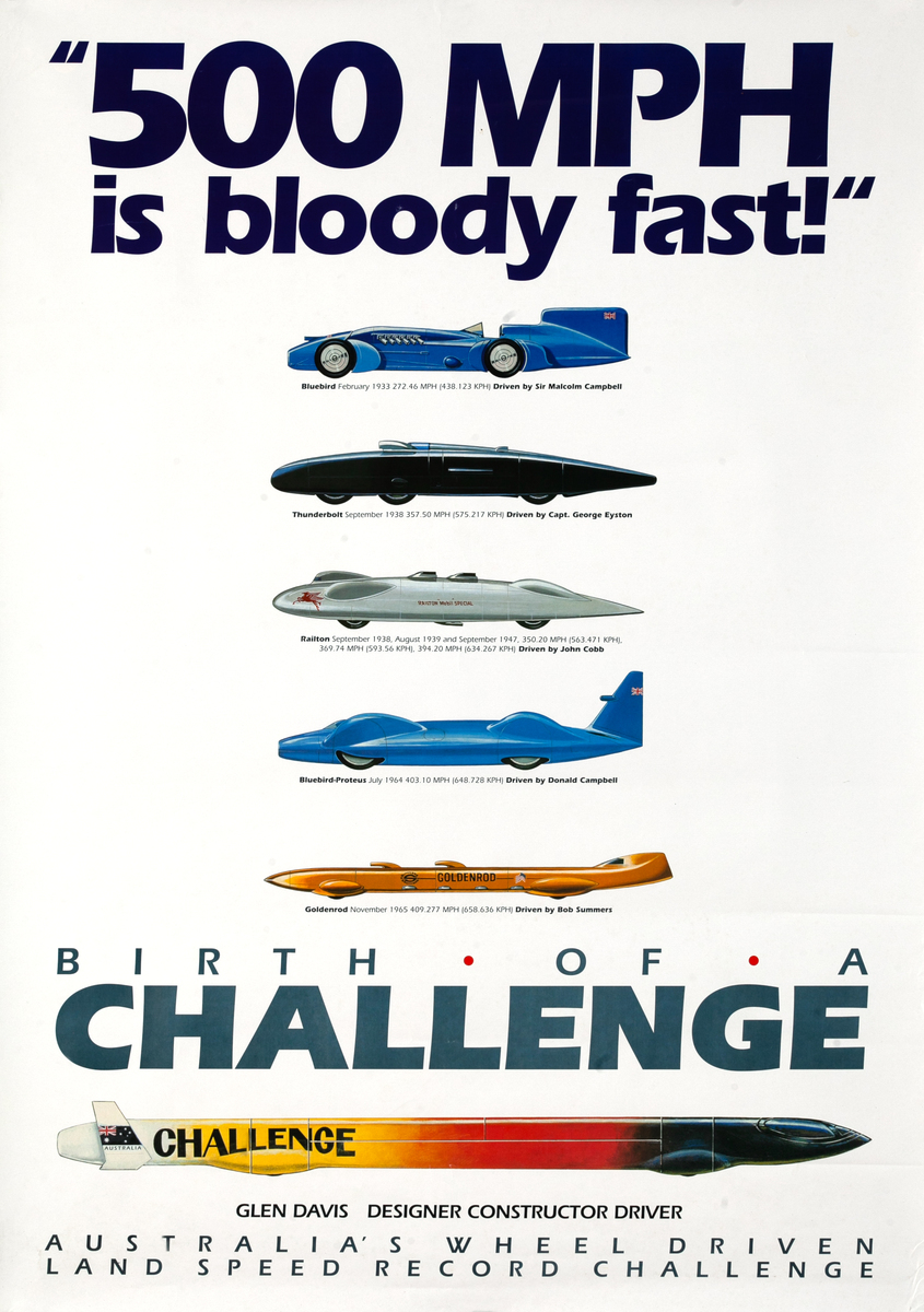 500 MPH is Bloody Fast Original Auto Race Poster